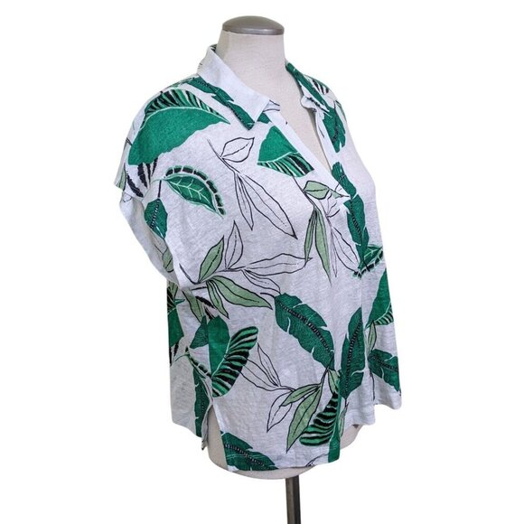 Tahari Womens Button Up Linen Shirt Sleeveless White Green Palm Print Size XL - Picture 3 of 7